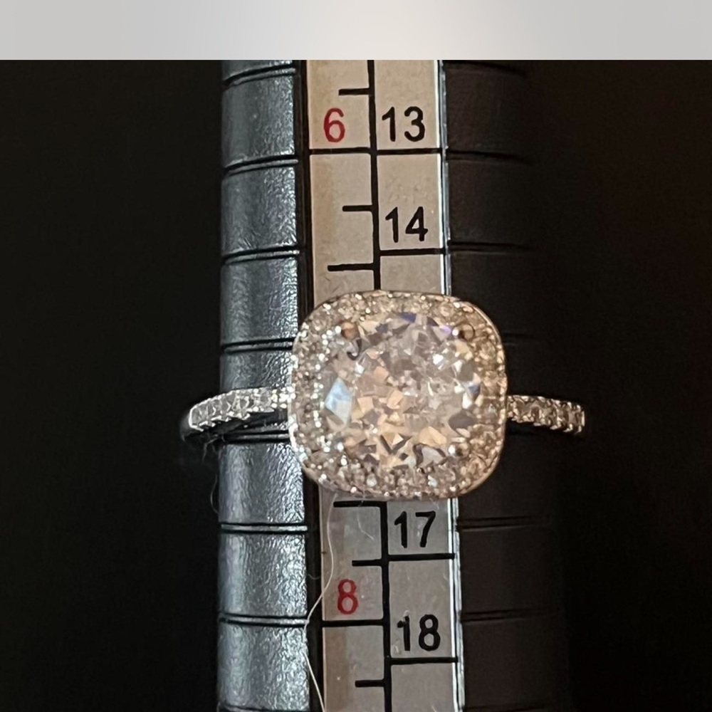 Radiant Silver Cushion Cut Ring moissanite